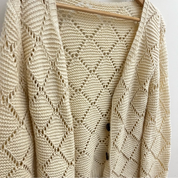 Elegant Cream Whimsy Crochet Open-Knit Lightweight Cardigan M - Picture 2 of 4